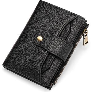 GAEKEAO Small Wallets Woman RFID Blocking Leather Bifold Card Holder Wallets with Zipper Pocket Removable ID Window