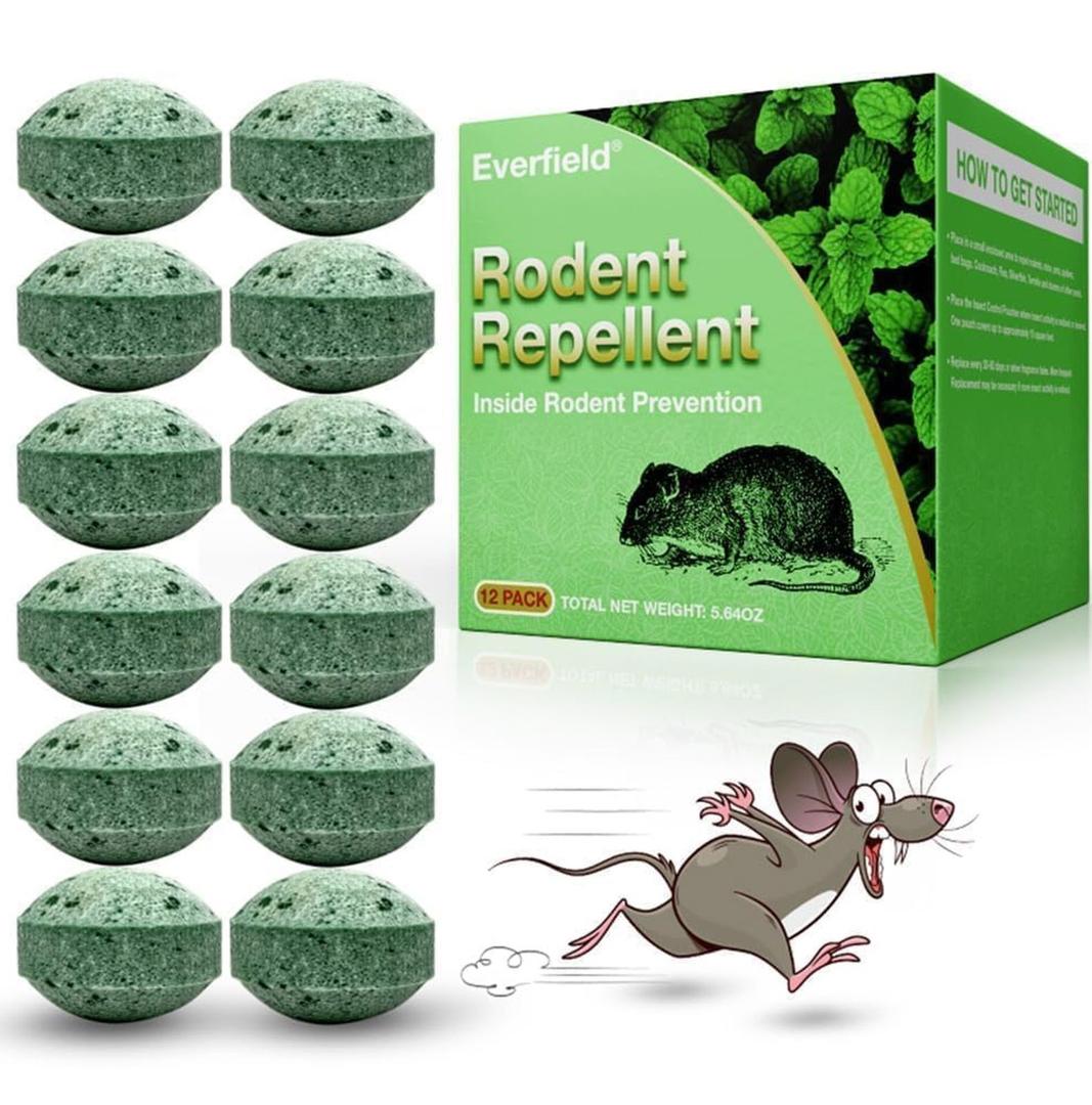 12Pcs Mice Rodent Repellent, Peppermint Oil to Repel Mice and Rats, Rodent Repellent for Car Engines, Natural Ingredients Rat Repellent Balls Deterrent Indoor Pest Insect Control
