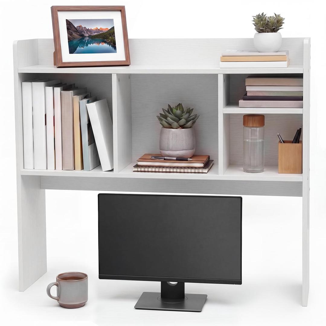 Vercraft Dorm Desk Hutch Wood Desktop Bookshelf 32.4x27.6x8'',White