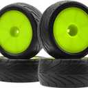 4Pack ShareGoo RC 85mm/3.34" Rubber Tires Front Rear Tyres 12mm Hex Wheel Compatible with Redcat HPI HSP Kyosho 1/10 RC Off-Road Car Buggy (Green)