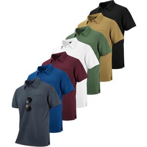 SCODI 7 Pack Polo Shirts for Men with Pocket Moisture Wicking Golf Polo Shirt Short Sleeve Outdoor Work Tactical Tshirt (XL, Black Grey Green Khaki Winered Blue White)
