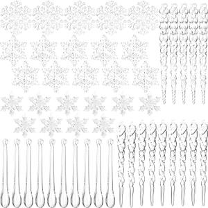 NEBURORA 50 Pcs Transparent Acrylic Snowflake Icicle Pendant Christmas Tree Icicles Snowflake Decorations Set Christmas Party Decorations Winter Outdoor Supplies Home Decor