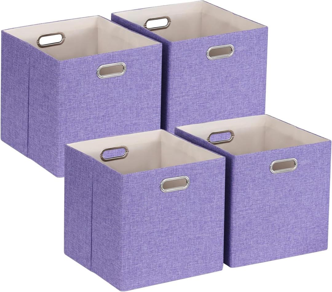 ORGMASTER Foldable Cube Storage Bin Organizing Baskets Cubby Boxes Fabric Storage Cubes Organizer Bins with Handles for Organization Shelf Closet, 13"x13"x13", Pack of 4, Purple