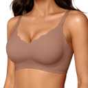 OEAK Womens Wireless Bras Push Up Support Full Coverage Bralettes No Underwire Bra Comfortable Everyday Seamless Tshirt Bras (Large, Coffee)