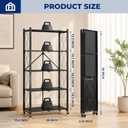 5-Tier Folding Storage Shelf with Wheels, Heavy-Duty Metal Shelving Unit, No Assembly Foldable Bookshelf, Rolling Storage Rack for Garage, Kitchen, Pantry, Closet, Office, Laundry Room, Black