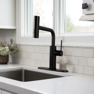 ANDY STAR Black Kitchen Faucet with Pull Down Sprayer, 3 Modes Function Waterfall Kitchen Faucets with 360 Swivel, Stainless Steel Single Handle Modern Rv Kitchen Sink Faucet with CEC Certified