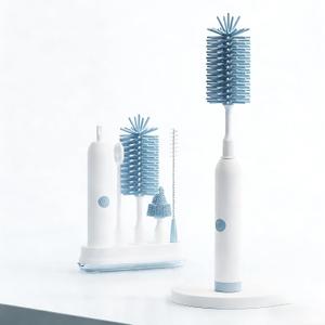 Rechargeable Electric Bottle Brush with Stand - 360 Spin Silicone Cleaner for Baby Bottles, Breast Pumps & Small Household Containers (Sea Blue)