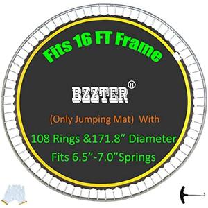 Bzzter Replacement Trampoline Mat Fits 16 Foot Frame ，171.9“/14.31ft Diameter with 108Rings,Fits 6.5-7.0" Spring,w/Pull Hook and Gloves, Black