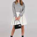 ANRABESS Women Sweatshirts Dress Oversized Long Sleeve Patchwork Casual Loose Pleated Pullover Mini Dress Fall Outfits 2025 (Gray, S)