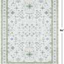 Hazo Haus Cream Oushak 6x8 Bedroom Rug - Boho Floral Cool Blue and Green, Washable Low Pile Non-Slip Ultra-Thin Large Area Rugs for Bed Room, Living Room