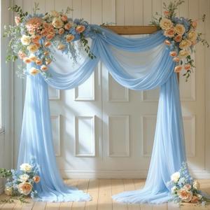 Wedding Arch Draping Fabric, 2 Panels 18FT Baby Blue Sheer Backdrop Curtain Chiffon Fabric Drapes Arbor Drapery Wedding Ceremony Reception Swag Decorations ((2 Panels )6 Yards/36ft, Bayby Blue Drapes Curtain)