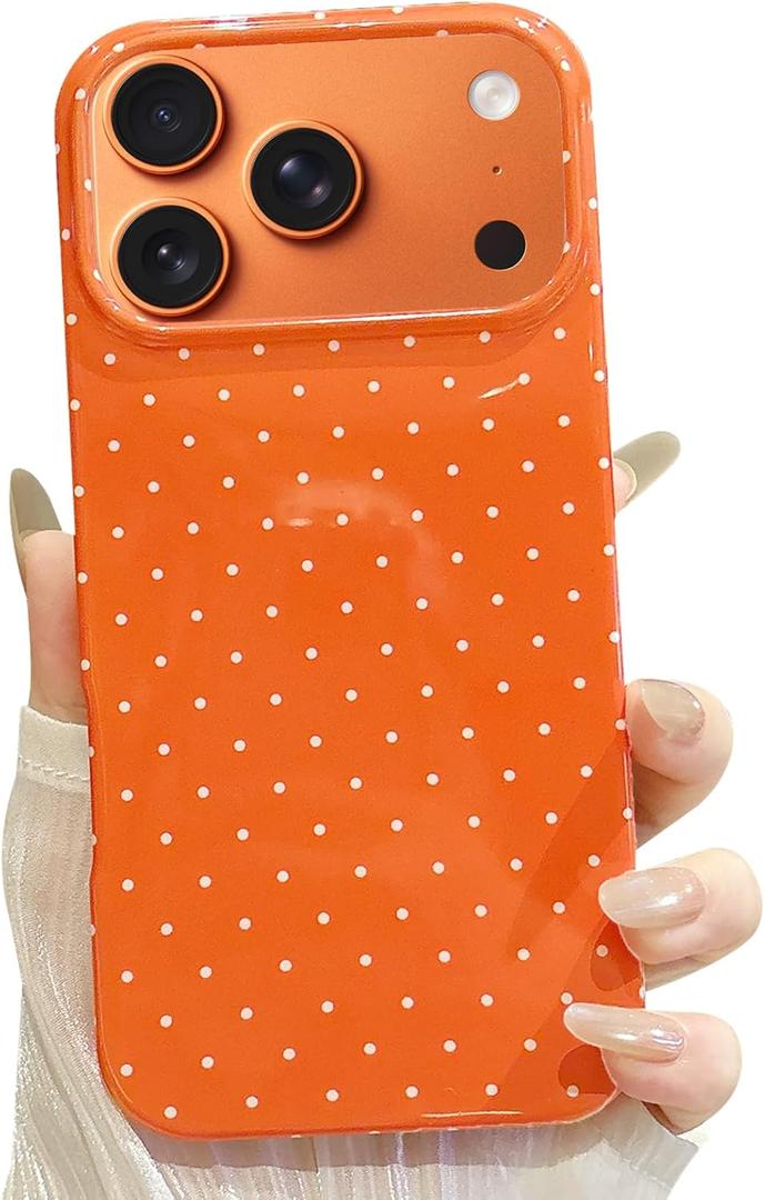 Jmltech for iPhone 17 Pro Max Case Polka Dot Phone Cases Girly Aesthetic Retro Design Women Cute Trendy Simple Slim Shockproof Protective Orange