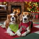 Christmas Dog Bandanas, Green Classic Christmas Scarf for Medium Large Dogs, Double Sided 2-Pack