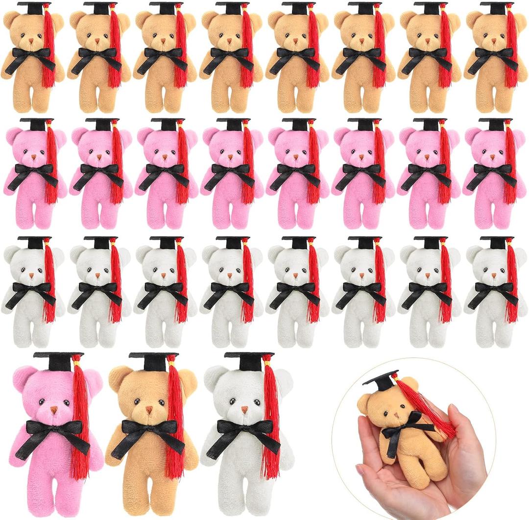 Sotiff 24 Pcs Mini Graduation Bear Plush Gift Stuffed Animal with Cap Gift for Her, for Him, Class of 2026 Graduation Present for College High School for DIY Keychain Xmas Decorations(Bright Colors)
