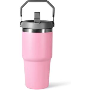 20 oz Tumbler with Handle, Insulated Tumbler with Lid and Flip Straw Leak Proof Double Wall Stainless Steel Vacuum Travel Coffee Mug Insulated Water Bottle Thermal Cup, Cupholder Friendly, Pink