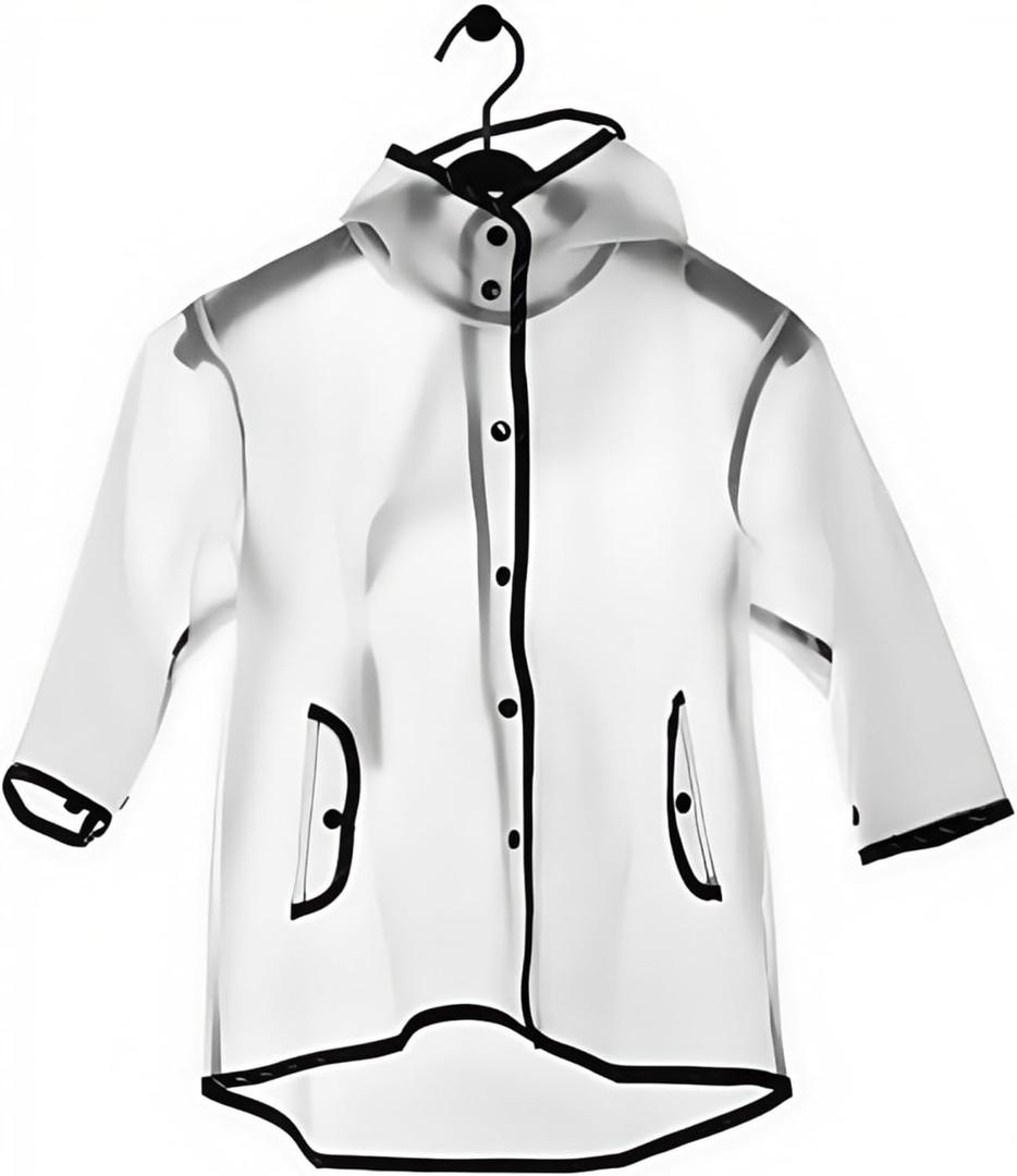 Kids Raincoat EVA Rain Poncho,Portable Hooded Poncho Jacket Rain Coat for Boys Girls Children (White, XL)