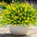 N&T NIETING Artificial Plants Outdoor, 10 Bundles Fake UV Resistant Monkey Grass with Flowers for Pot Garden Decor Window Verandah Office Patio Faux Planter Pathway Front Porch (Yellow)