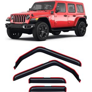 in-Channel Rain Guards for Jeep Wrangler JL 2018-2026/ Jeep Gladiator 2020-2026, Window Visor Shields Vent Deflector Shade Wind Dark Smoke 2019 2021 2022 2023 2024 2025, Tape-On Outside-Mount, 4PCS