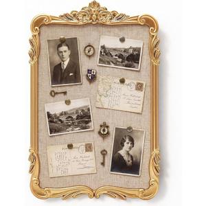 Wonderjune Linen Display Pinboard, Arch, 30'' X 20'', Baroque Gold, 34.3" x 23.6"