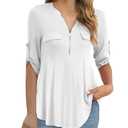 a.Jesdani Women's Plus Size Tops 3/4 Roll Sleeve V Neck Blouses Tunic Top (M)