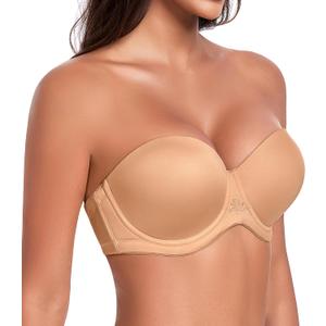 HACI Full Coverage Strapless Bra for Large Bust Contour Underwire Plus Size Convertible Multiway (40C, Pecan)