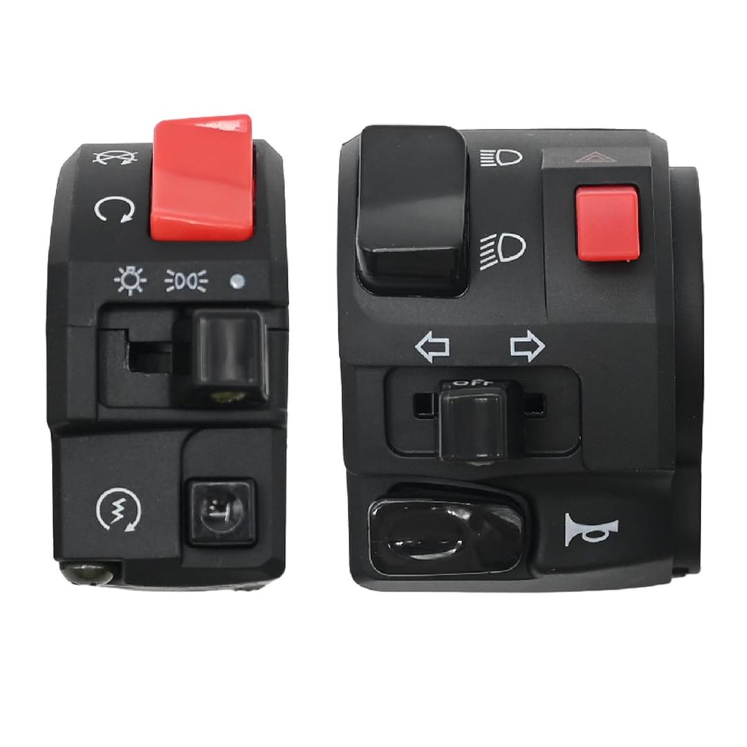 Anxingo Universal 7/8" 22mm Handlebar Control Switches for Motorcycle Turn Signal Low/High Beam Warning Light Flameout Switch