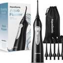 AquaSonic Aqua Flosser - Cordless Rechargeable Water Flosser for Teeth - Waterproof, Portable Oral Irrigator for Dental Cleaning with 5 Jet Tips  Braces Home Travel (Black)