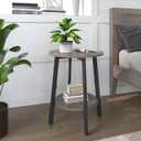 sthmec Side Table, Small Round End Table with Storage Shelf for Small Space, 2-Tier Bedside Table Sofa Couch Table, Round Accent Table Nighstands for Living Room, Bedroom, Grey