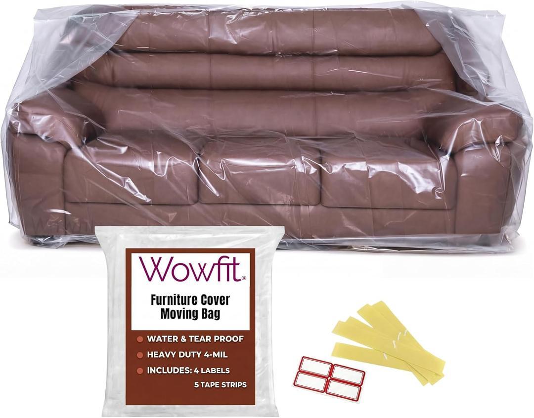 Wowfit Furniture Cover Dust-Proof Moving Bag for Sofa & Boxes  Clear, Odorless Plastic  4mil Thick  92W x 42D x 62/41H Inches
