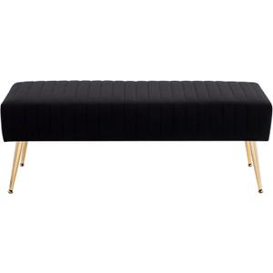 Furniliving 44 Inch Bedroom Bench, Upholstered Tufted Striped Fabric Ottoman Benches with X-Shaped Metal Legs for Living Room, Entryway Solid Wood Indoor Bench for Foyer (Black) (Large)