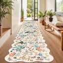 Hallway Floral 2'6x14 Runner Rugs: Washable Scalloped Soft Carpet with Non-Slip Backing for Entryway Kitchen Stain-Resistant Bedroom Floor Mat  Gifts for Newlyweds/Household Home Dcor (2'6x14,Cream)