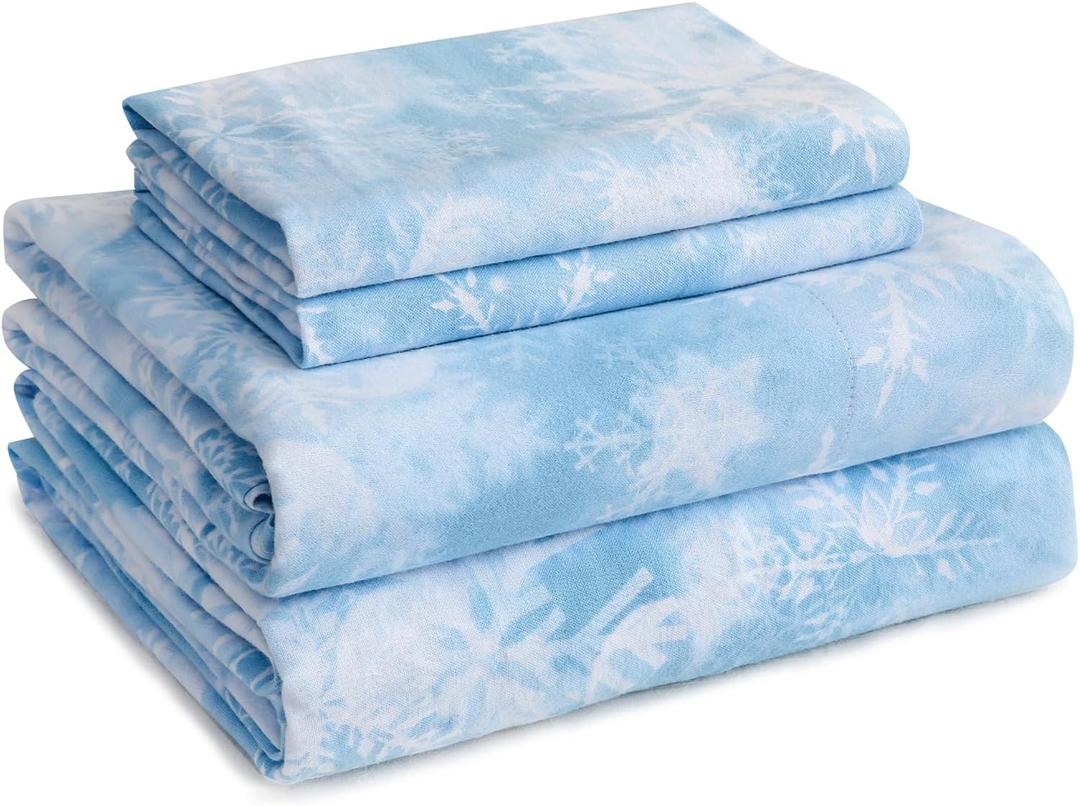 LONAVA 100% Cotton Flannel Sheet Set 4 Pieces, Heavy-Duty Fluffy Flannel Design, Thermal Lock Technology, 16 inch Deep Pocket Cozy Soft Bedsheets,(Full,Snowflake)