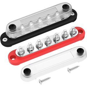 DAIERTEK Battery Bus Bar 12V Marine 7 x 1/4" (M6) Power Distribution Block with Cover 12V - 48V Positive & Negative Busbar Terminal Block for Automotive Car Boat