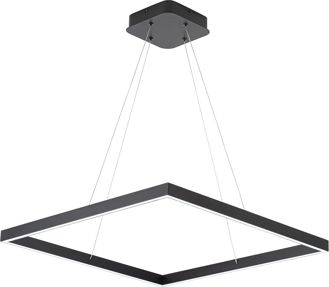 Black Modern Square Chandelier, Square Ceiling Light Fixture, Contemporary Chandelier Pendant Light for Kitchen Island, Dining Room, Bedroom, 1-Light 23.6"