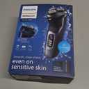 Philips Norelco Shaver 3900 Series, Wet and Dry Electric Shaver, P-Cap, Travel Pouch, Charging Stand, Storm Blue, Model S3341/92 (Silver New)