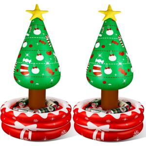 Jetec 2 Pack 4. 17 ft Christmas in July Inflatable Tree Outdoor Decoration Blow up Christmas Tree Cooler Beverage Drinking Cooler Star Treetop Container for Summer Pool Party Indoor Home Garden Lawn