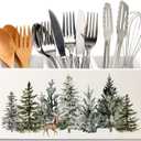 KBRCT Christmas Tree Wooden Utensils Holder, Farmhouse Xmas Reindeer Winter Forest Landscape Wood Cooking Utensil Holder Organizer for Kitchen Countertop Desk Accessories Counter Decor