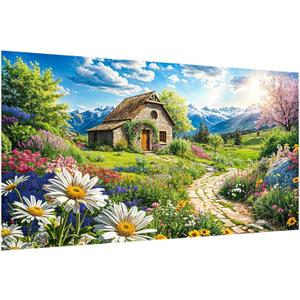 YOYA Large Diamond Art Kits for Adults, DIY Landscape 5D Large Diamond Painting Kits, Round Full Drill Diamond Art Flowers House, Diamond Painting Gem Art and Crafts for Home Decor 27.5 x 15.7 Inch