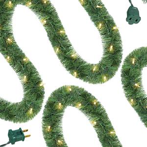 WATERGLIDE Lighted Christmas Green Garland 15FT, with Clear String Lights, Pre-lit Artificial Greenery Garlands, Plug in & Connectable Xmas Lights for Indoor Outdoor Holiday Party Decor (Warm White)