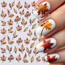 3 x 7Pcs Fall Nail Art Stickers - Glitter Yellow Maple Leaves Gel Sticker for Autumn 3D Decoration - Bling Gold Decals With Tree Leaf Designs - DIY Art Decoration