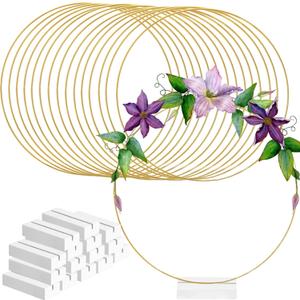 ToppYuanZea 15 Pack Metal Floral Hoop Table Centerpiece with Stand, 12 Inch Wreath Ring Stand for Crafts Dream Catcher, Wreath Macrame Gold Hoop Rings for Balloon DIY Wedding Decor