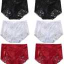Sexy High Waisted Underwear for Women Plus Size Briefs Breathable Lace Panties High Waisted Cheekster Granny Panties (XX-Large Plus, 6pcs-black/Red/White)