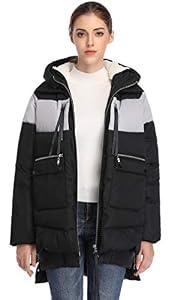 FADSHOW Women's Winter Thickened Down Jackets Colorblock Long Down Coats Warm Parka with Hood, Size XS