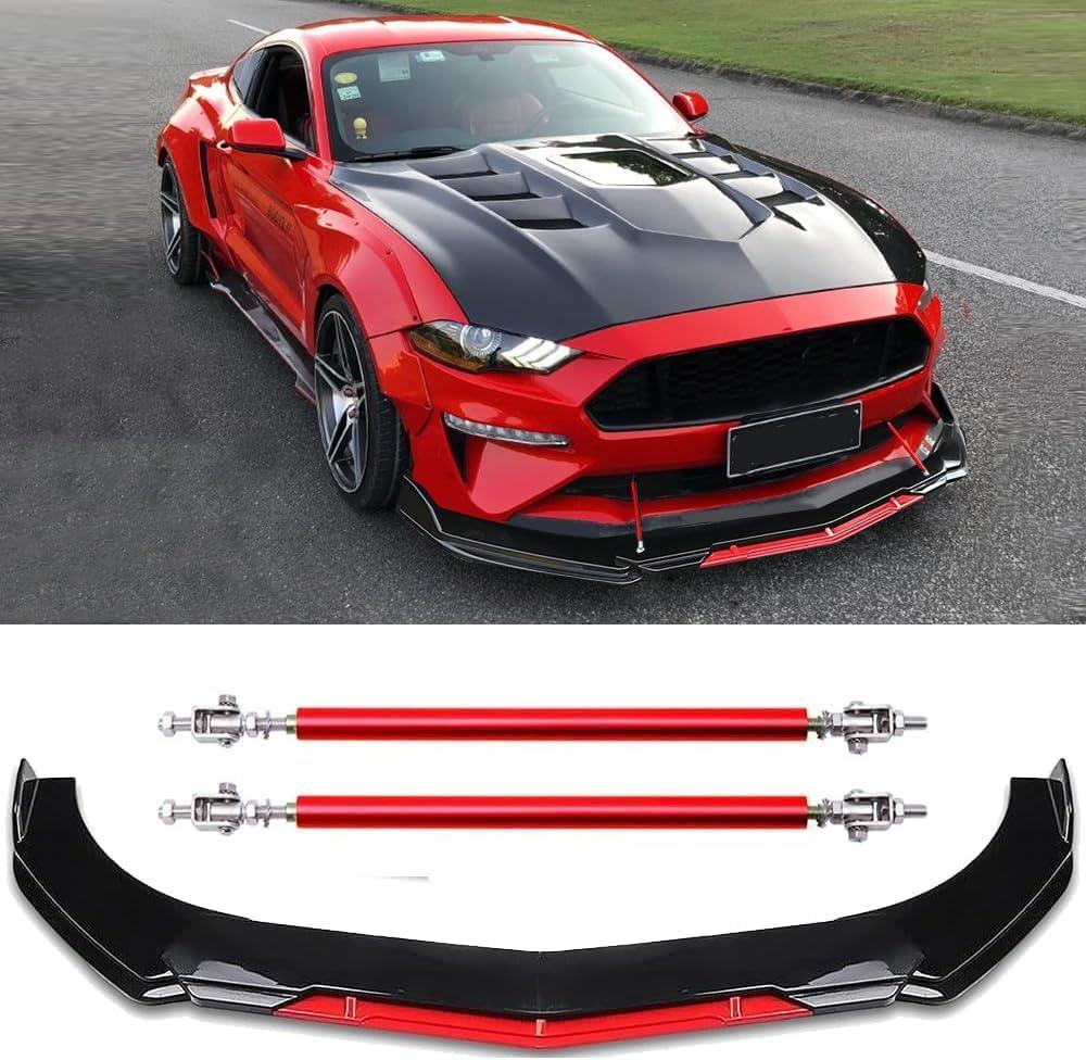 Universal Front Bumper Lip Chin Spoiler Splitter Diffuser Guard Wing Protector Trim Car Body Kit with Adjustable Support Splitter (Matching - Support rod:11-13, Red#2)