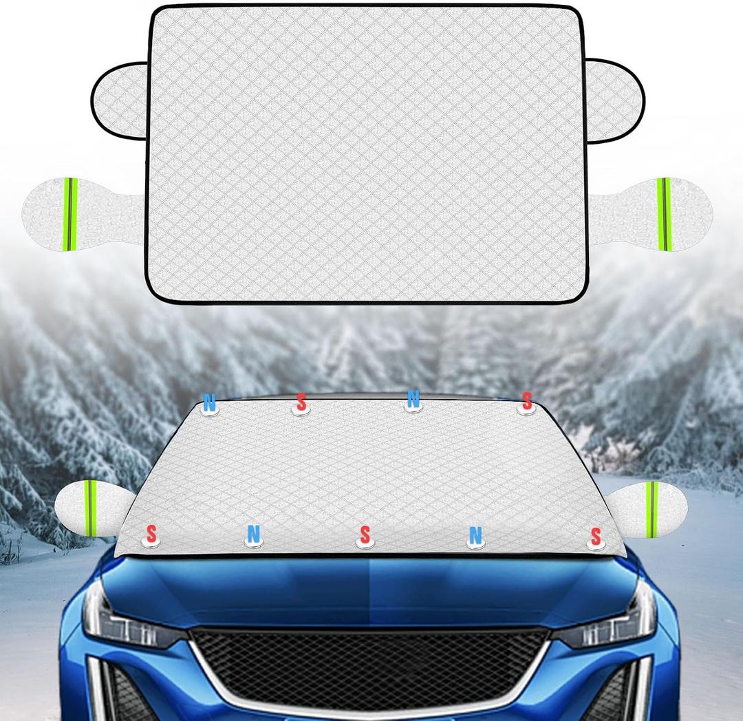Windshield Cover for Ice and Snow45 * 63 inch Extra Large Windshield Snow Cover with 9 PCS Magnets,Fits Most Vehicles,Say Goodbye to Frosty Mornings and Hello to Easy Winter Prep