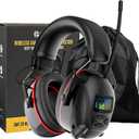 Bluetooth 5.4 Hearing Protection AM FM Radio Headphones with Digital Display, 30 SNR Noise Reduction Safety Earmuffs with Rechargeable 2000 mAh Large Battery, Ear Protector for Mowing Lawn Work (Black)