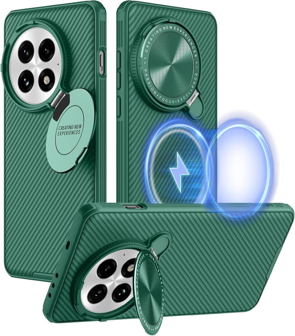 Nillkin for Oneplus 13 Case Magnetic, [Compatible with Magsafe] Wireless Charging Oneplus 13 Case with Metal Kickstand & Camera Cover, Slim Protective Magsafe Phone Case Cover for One Plus 13, Green