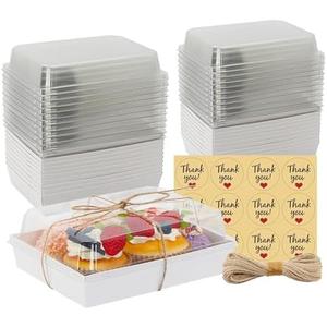 YTAXZ 7x5x2.5 Charcuterie Boxes with Clear Lids, Large Disposable Bakery Dessert Boxes, Bakery Take Out Containers, To Go Food Container for Chocolate, Sandwiches, Cookie, Cupcake, Pastries (8 White)