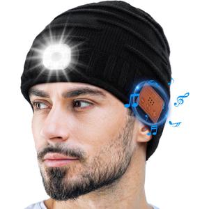 ZOOI Valentines Day Gifts for Him Men LED Bluetooth Beanie for Men, Mens Valentines Day Gifts, Mens Dad Gift Cool Gadgets (Black)