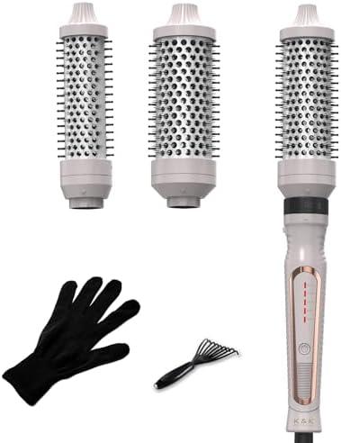 Traveling 60 Mins Auto Off Thermal Brush 3 in 1 Set Ionic Heated Round Curling Create Volume & Smoother Hair Style for Fully Dried Hair Ceramic Fast Heating Curling Iron Brush with Temperature
